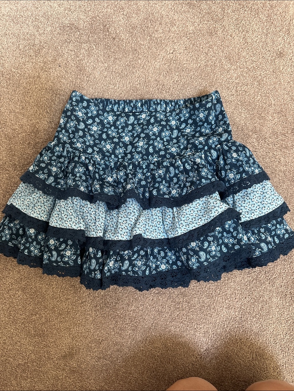 Katie J NYC girls Navy and Light Blue Tiered Floral Skirt